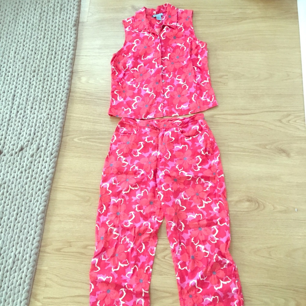 100% Linen Floral Suit S.O. Blue